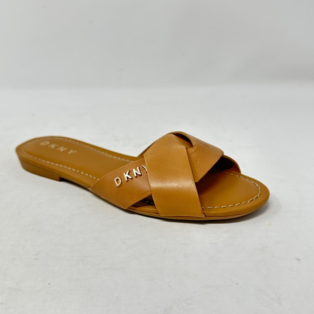 DKNY Leather Kiara Flat Sandal Calf Tan US Size 6.5 New in Box